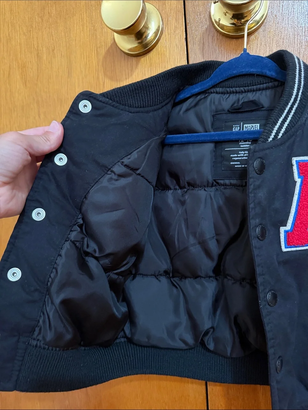 Gap Kids Black Varsity Jacket with Red 'A' Patch